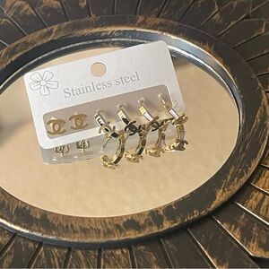 Gold|Black|White Stainless Steel Earring Set